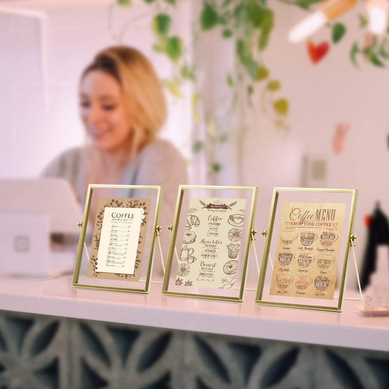 AceList Metal Picture Frames, Set of 3 Ornate Minimal Floating Edge Clear Glass Table Top Easel Stand Photo Frames in Gold, 4 x 6, Assortment Variety - Image 4